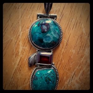 pendant, azurite malachite chrysocolla 925 silver